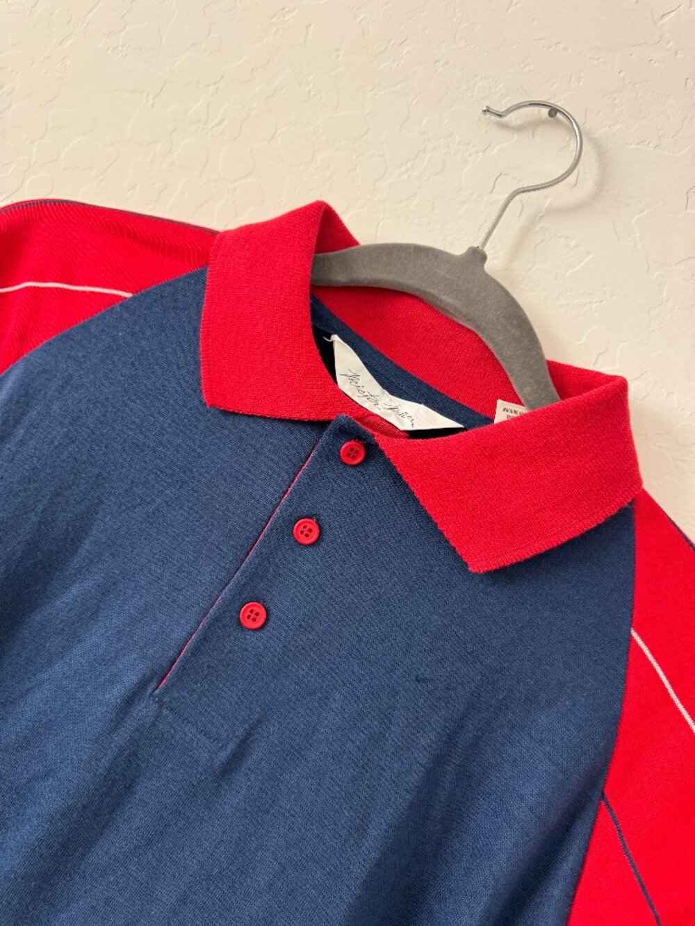Mister Man Vintage 90s Colorblock Polo Shirt Mens Blue Red Raglan Retro Golf MS1